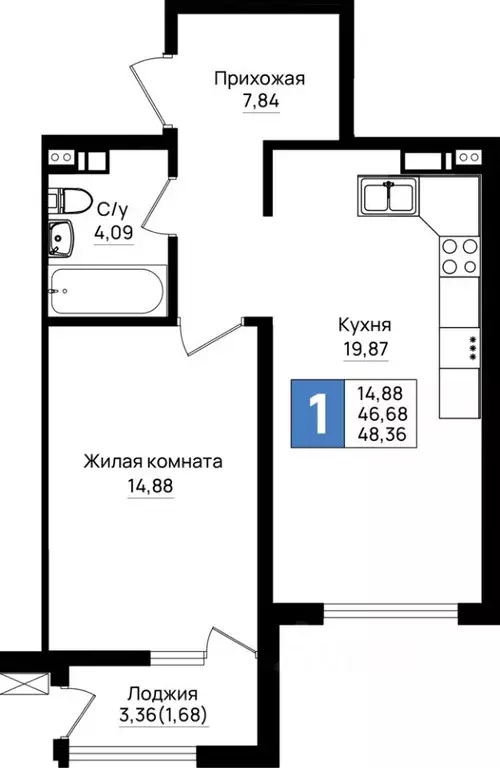 1-к кв. Краснодарский край, Новороссийск 5-я Бригада мкр,  (48.36 м) - Фото 0