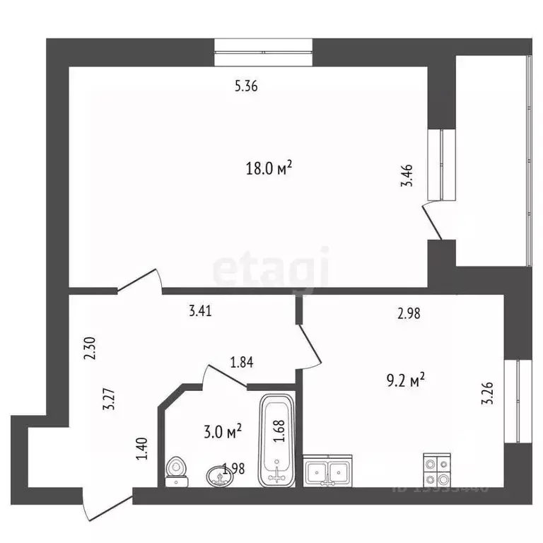 1-к кв. Тюменская область, Тюменский муниципальный округ, пос. ... - Фото 1