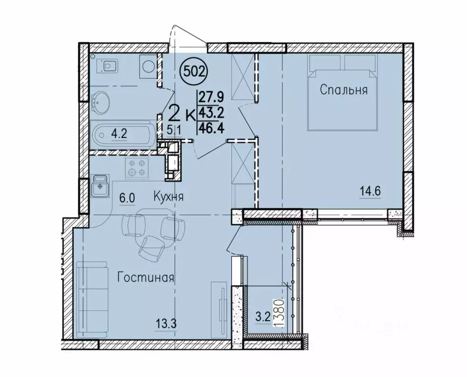 2-к кв. Саратовская область, Энгельс Энгельс-9 мкр,  (46.4 м) - Фото 0