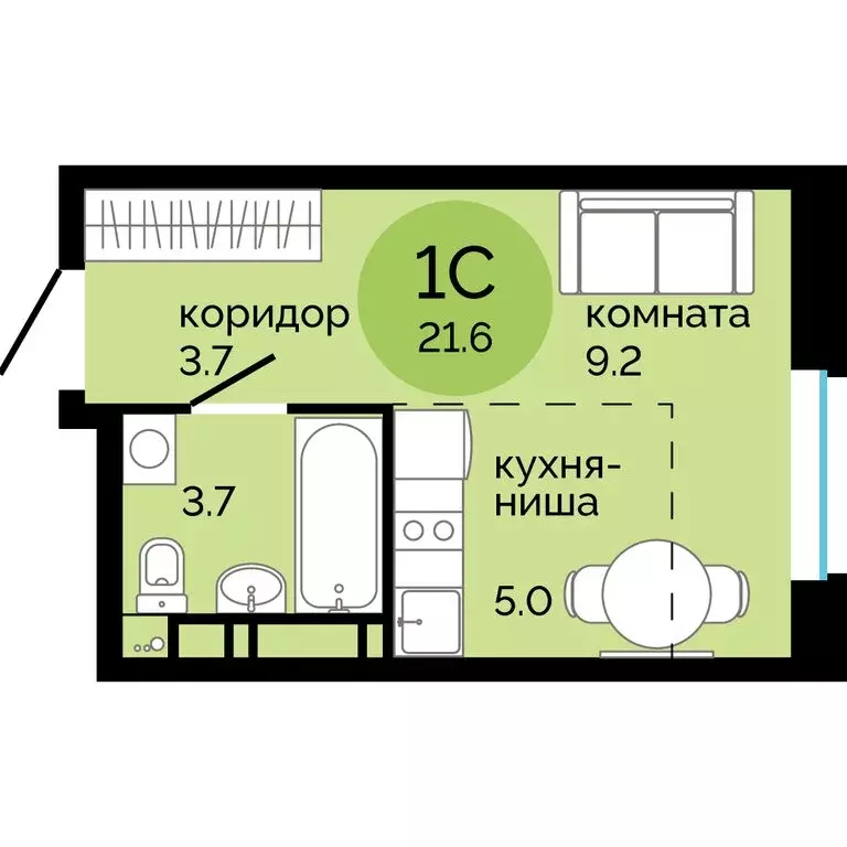Квартира-студия: Пермь, улица Яблочкова, 5к4 (21.6 м) - Фото 1