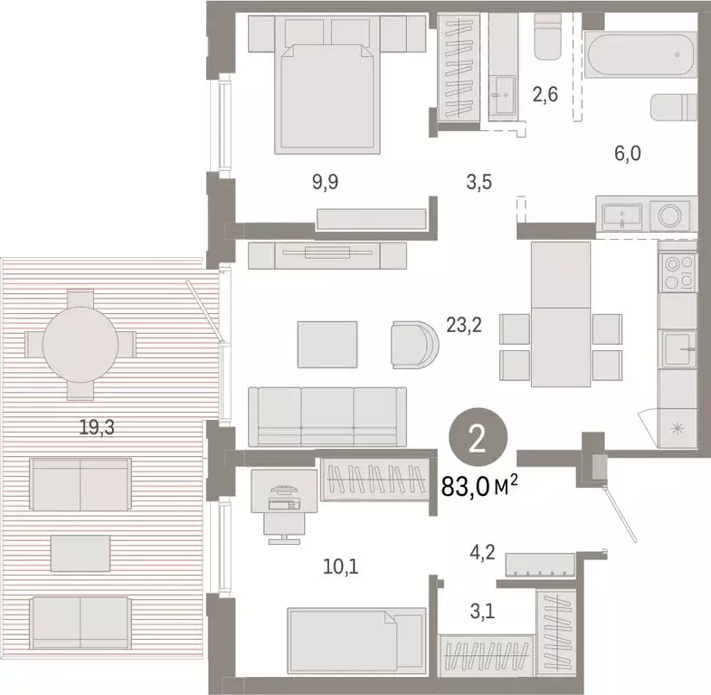 2-комнатная квартира: Омск, Кировский округ (83.01 м) - Фото 1