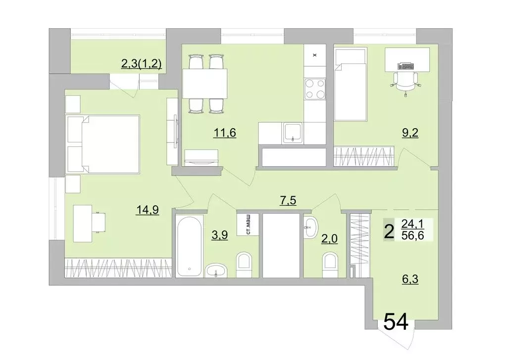 2-комнатная квартира: Екатеринбург, Черкасская улица, 5к3 (56.6 м) - Фото 0