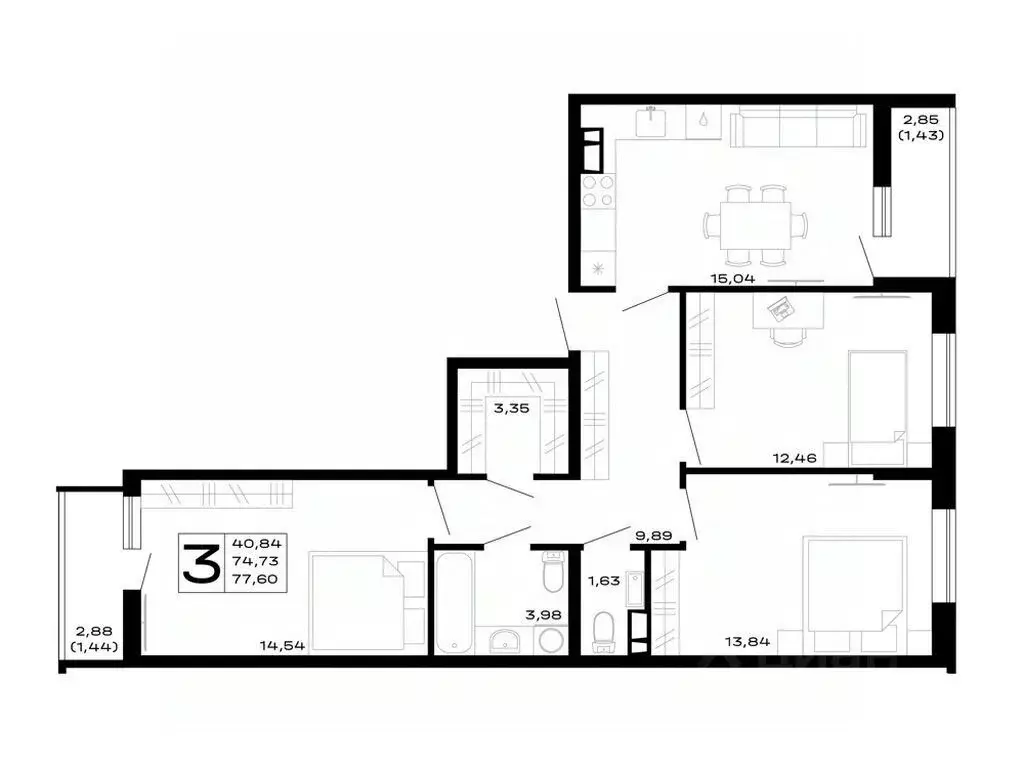 3-к кв. Адыгея, Майкоп Горные Высоты жилой комплекс (77.6 м) - Фото 1