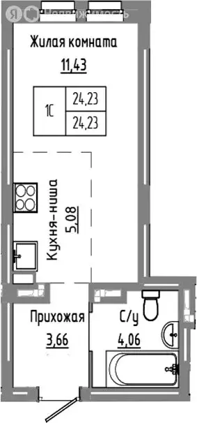 Квартира-студия: Краснообск, жилой комплекс Базилик (24.23 м) - Фото 1
