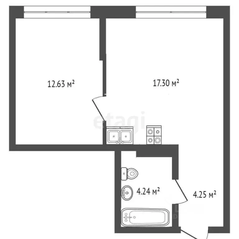 1-к кв. Тюменская область, Тюмень Полевая ул., 108 (38.0 м) - Фото 1