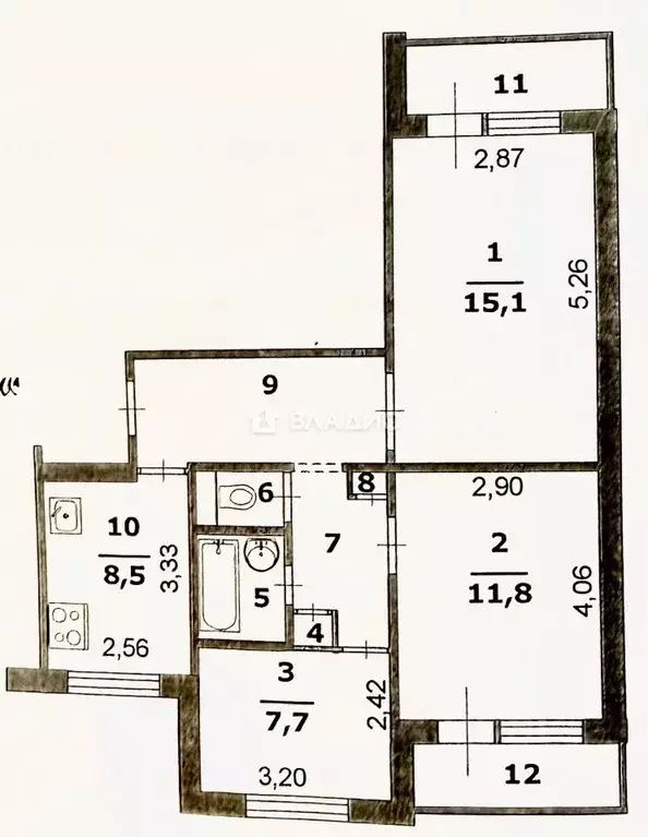 3-к кв. Белгородская область, Белгород ул. Шаландина, 1 (60.4 м) - Фото 2