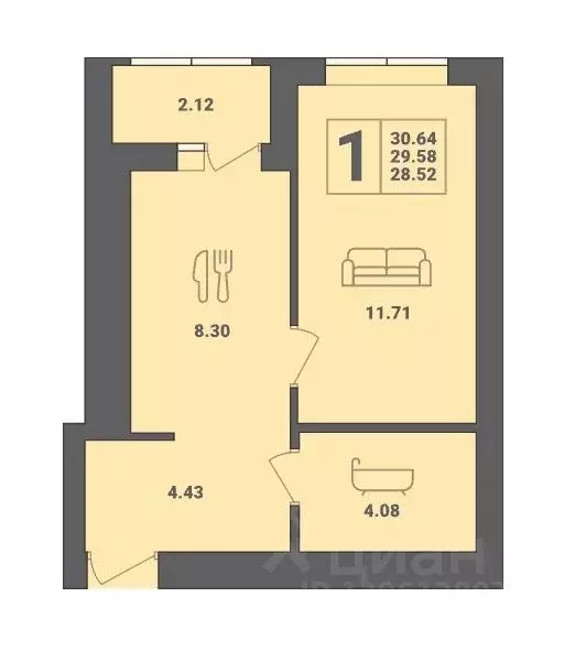 1-к кв. Калининградская область, Пионерский ул. Гептнера, 17 (30.64 м) - Фото 1