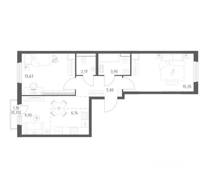 2-к кв. Башкортостан, Уфа ул. Минигали Губайдуллина, 8к9 (57.36 м) - Фото 1