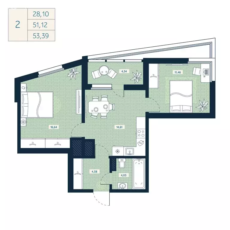 2-комнатная квартира: Санкт-Петербург, улица Седова, 89к3 (51.12 м) - Фото 0