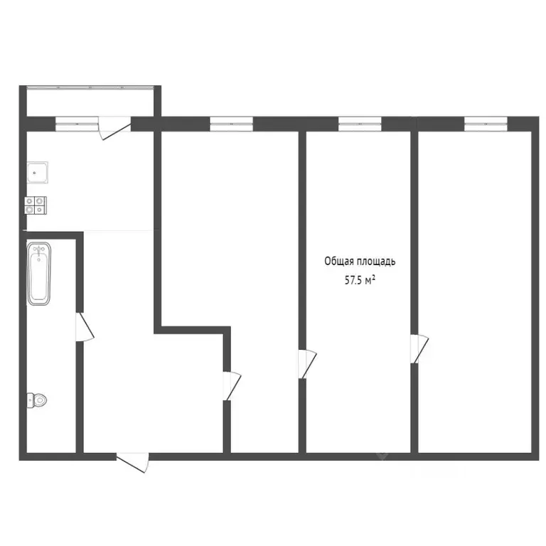 3-к кв. Татарстан, Казань ул. Голубятникова, 30 (59.3 м) - Фото 1