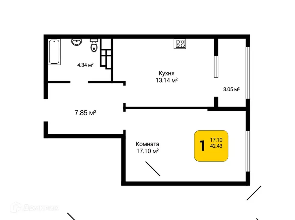Продаётся 1-к квартира, 43.96 м - Фото 0
