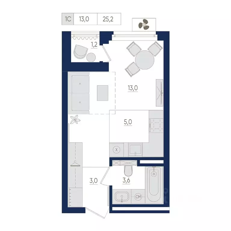 1-к кв. Башкортостан, Уфа ул. Евгения Столярова, 13 (25.2 м) - Фото 1