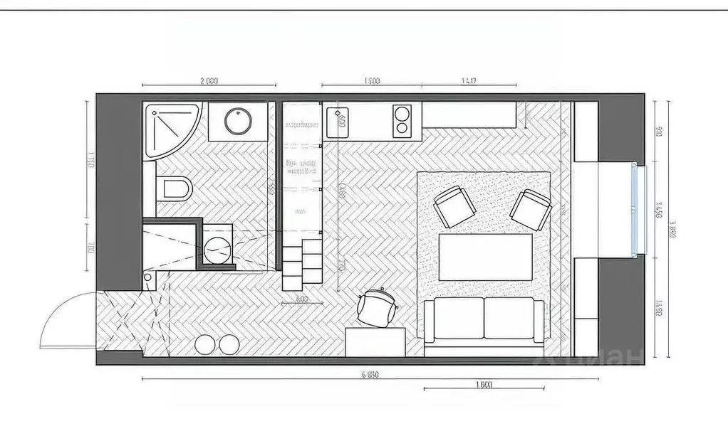 1-к кв. Татарстан, Казань ул. Серп и Молот, 24а (23.4 м) - Фото 2