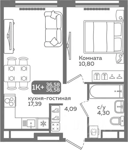 1-к кв. Тюменская область, Тюмень ул. Заполярная, 9/2 (36.58 м) - Фото 0