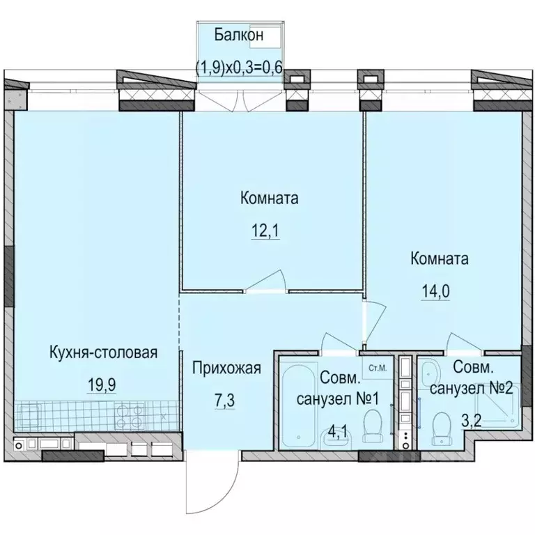 2-к кв. Татарстан, Казань Ферма-2 жилмассив,  (61.2 м) - Фото 0