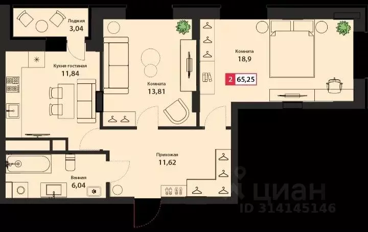 2-к кв. Тверская область, Тверь Оснабрюкская ул., 22 (65.0 м) - Фото 1