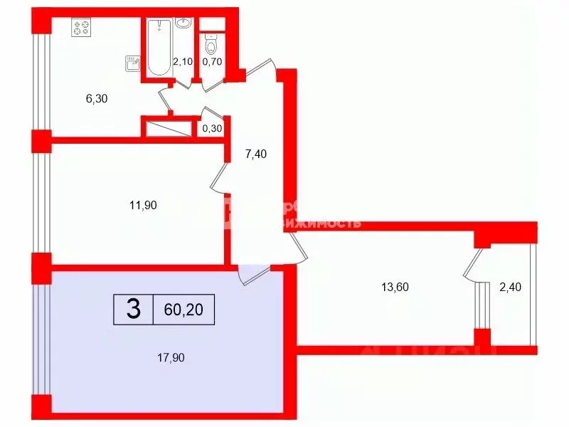 Комната Санкт-Петербург просп. Народного ополчения, 221 (17.9 м) - Фото 2