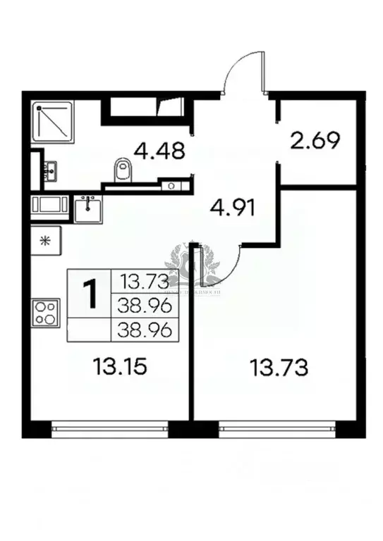 1-к кв. Санкт-Петербург ул. Челюскина, 10 (38.96 м) - Фото 1