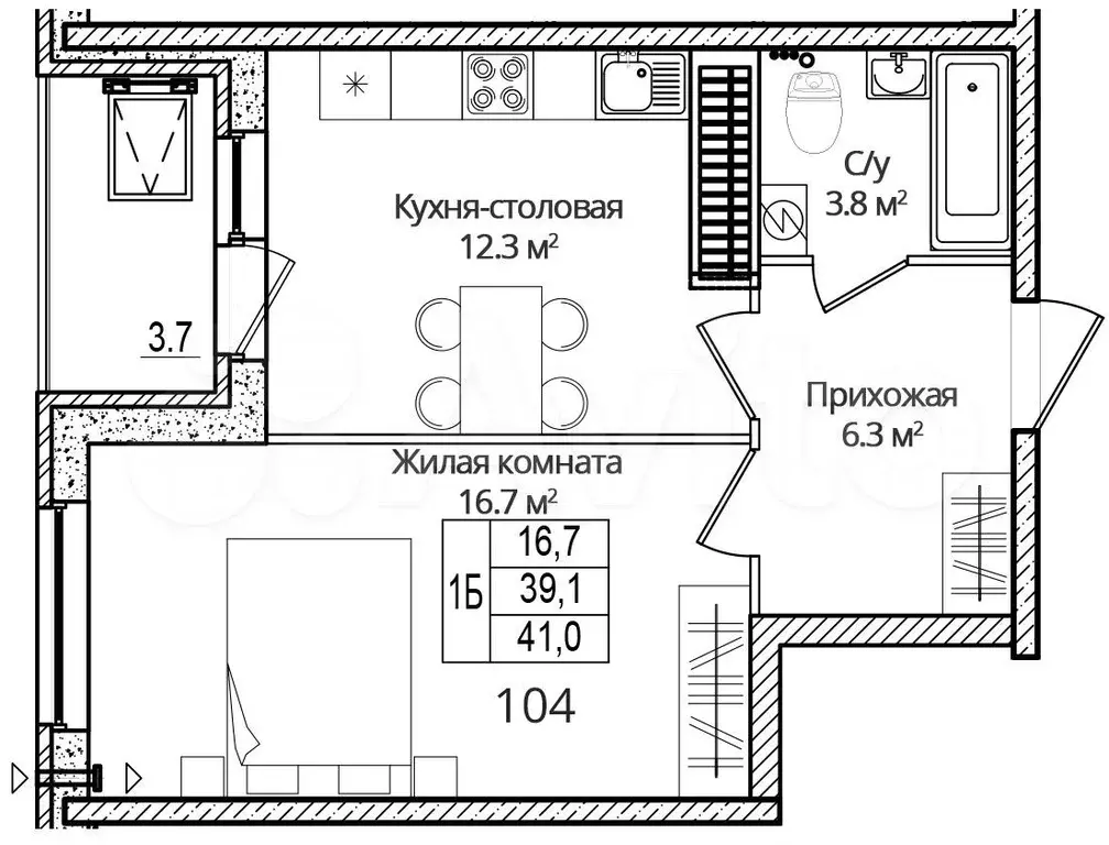 1-к. квартира, 41 м, 15/16 эт. - Фото 0