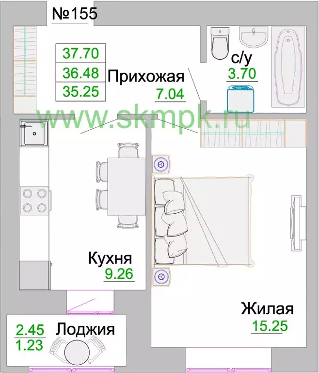 1-к кв. Калининградская область, Зеленоградск  (36.48 м) - Фото 0