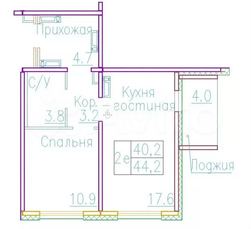 2-к. квартира, 44,2 м, 5/8 эт. - Фото 0