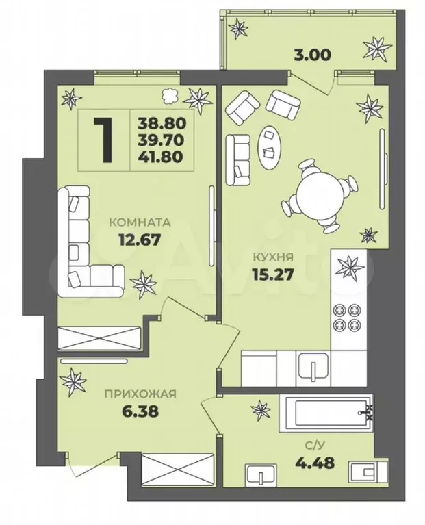 1-к. квартира, 40 м, 4/8 эт. - Фото 1