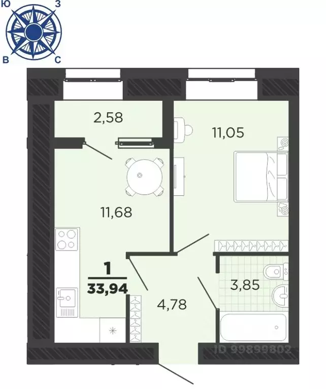 1-к кв. Рязанская область, Рязань ул. Семчинская, 8 (33.94 м) - Фото 0