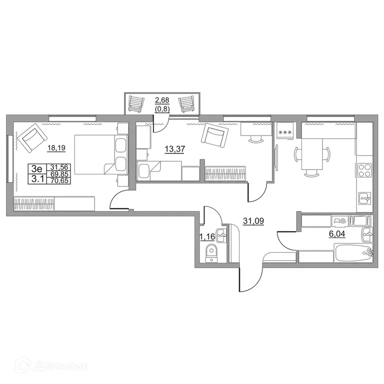 Продаётся 3-к квартира, 70.65 м - Фото 1