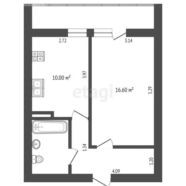 1-комнатная квартира: Тюмень, Харьковская улица, 65 (37.4 м) - Фото 0