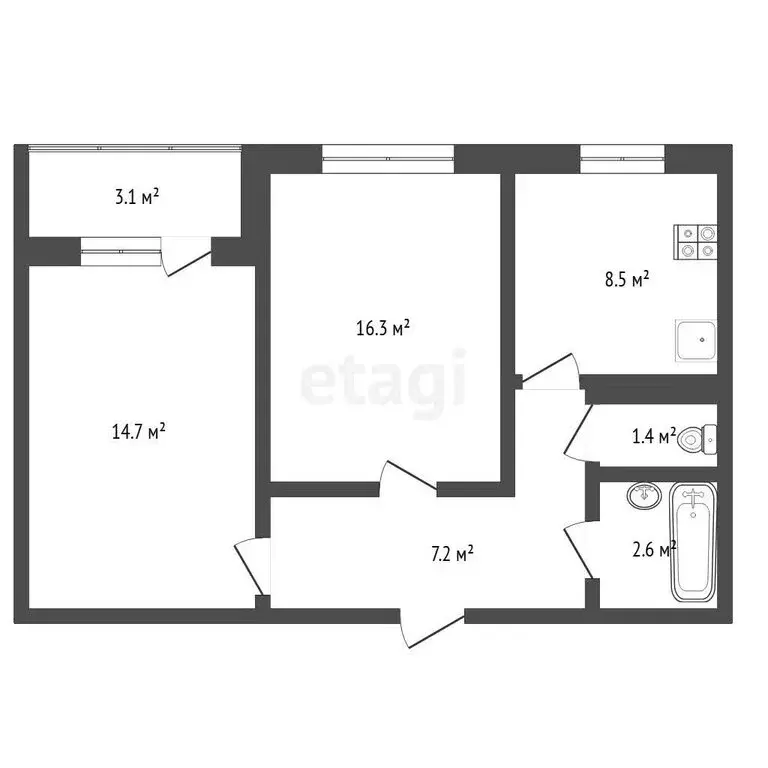 2-комнатная квартира: Тюмень, Стартовая улица, 5 (51 м) - Фото 1