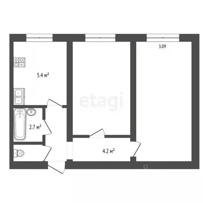 2-к кв. Крым, Ленино пгт ул. Курчатова, 7 (52.9 м) - Фото 2