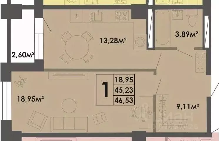 1-к кв. Саха (Якутия), Якутск ул. Губина, 15 (46.95 м) - Фото 0
