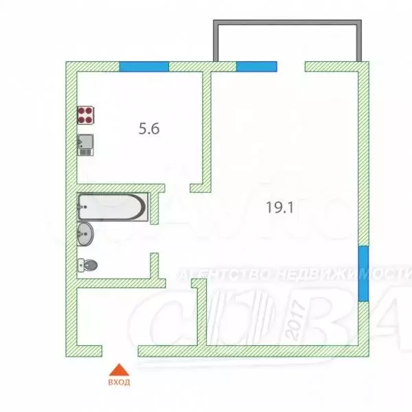 1-к. квартира, 30 м, 4/5 эт. - Фото 0