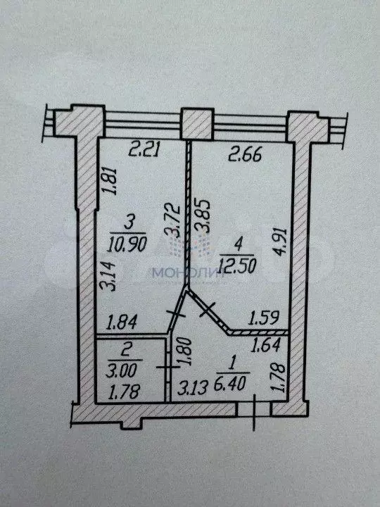 1-к. квартира, 32,8 м, 3/7 эт. - Фото 0