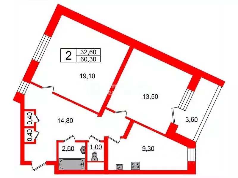 2-к кв. Санкт-Петербург Камышовая ул., 54К2 (60.3 м) - Фото 1