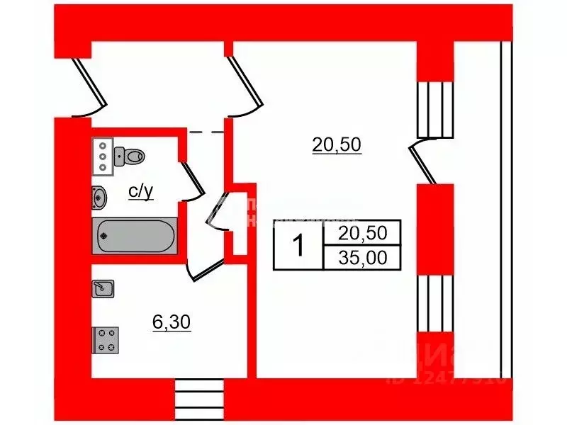 1-к кв. Санкт-Петербург 2-й Муринский просп., 22 (35.0 м) - Фото 1