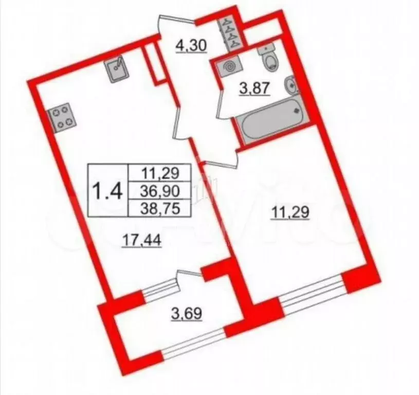 1-комнатная квартира: Санкт-Петербург, Уральская улица, 23 (38.75 м) - Фото 1
