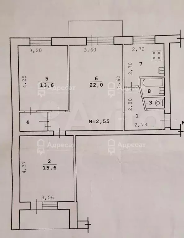 3-к. квартира, 68,5 м, 5/5 эт. - Фото 0