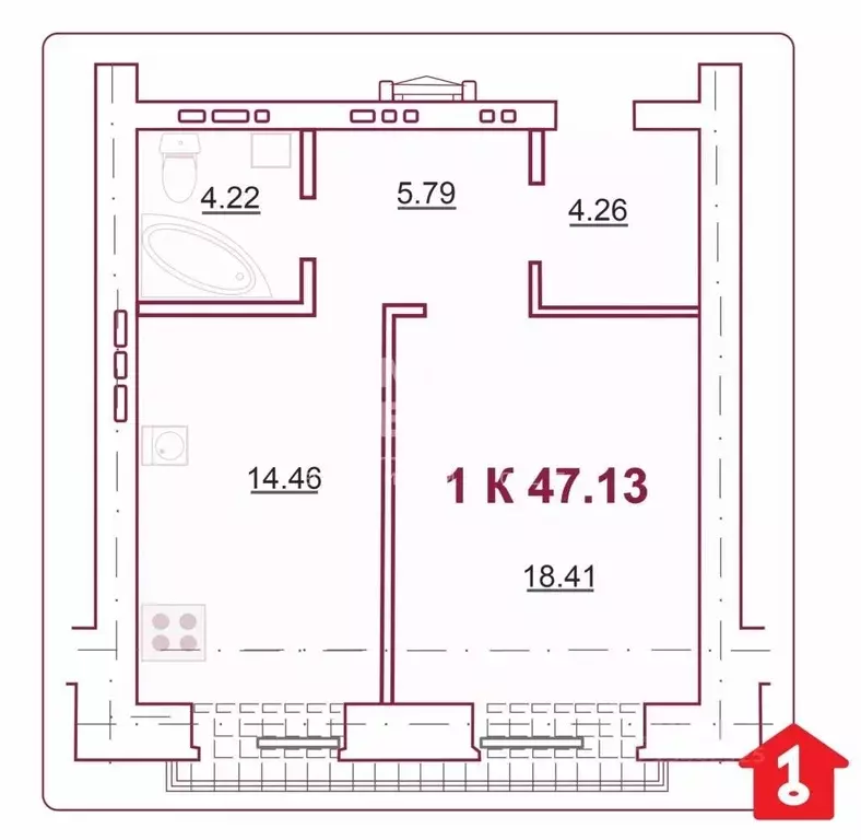 1-к кв. Омская область, Омск ул. Яковлева, 15 (49.0 м) - Фото 1