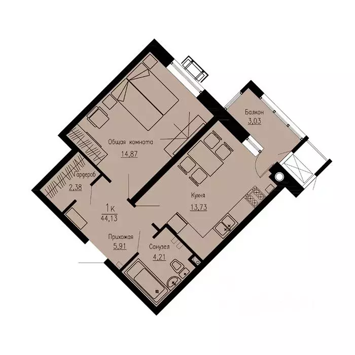 1-к кв. Ставропольский край, Пятигорск Скачки мкр,  (44.13 м) - Фото 1