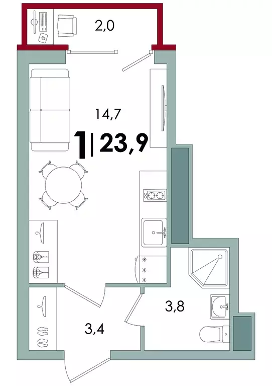 квартира-студия, 23.9 м - Фото 0