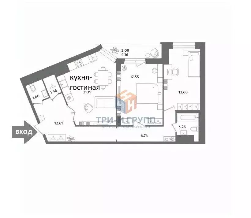 3-к кв. Санкт-Петербург ул. Кустодиева, 7к1 (84.0 м) - Фото 2