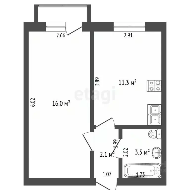 1-к кв. Самарская область, Самара бул. Ивана Финютина, 23 (32.9 м) - Фото 2