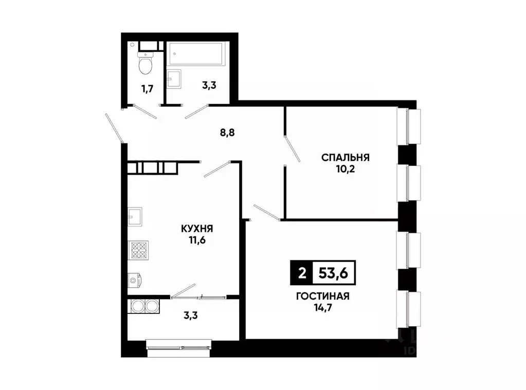 2-к кв. Ставропольский край, Ставрополь ул. Андрея Голуба, 12к8 (53.6 ... - Фото 0