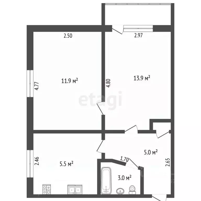 2-к кв. Татарстан, Альметьевск РТС мкр, ул. Дружбы, 15 (39.6 м) - Фото 2