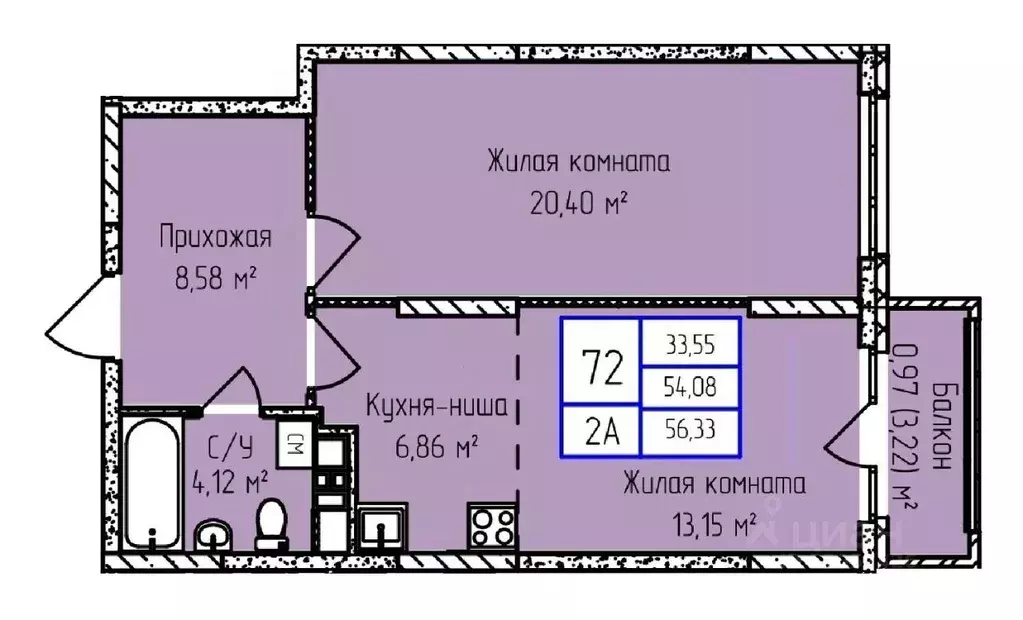 2-к кв. Удмуртия, Ижевск ул. Героя России Ильфата Закирова, 20А (56.33 ... - Фото 0