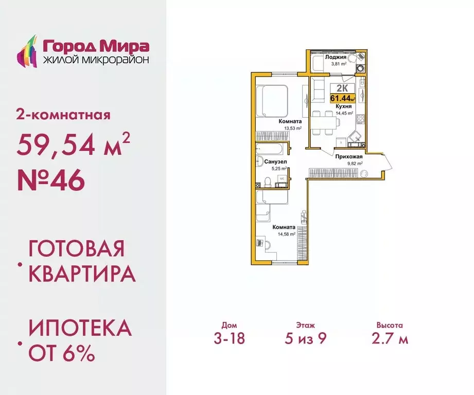 2-к кв. Крым, Симферополь ул. Батурина, 147 (59.54 м) - Фото 0