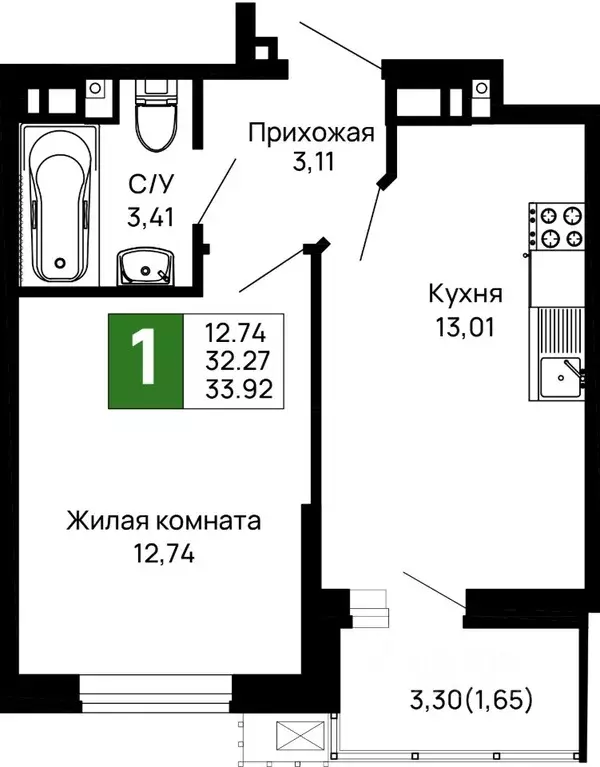 1-к кв. Адыгея, Майкоп 9 Мая ул., 14А (33.92 м) - Фото 1