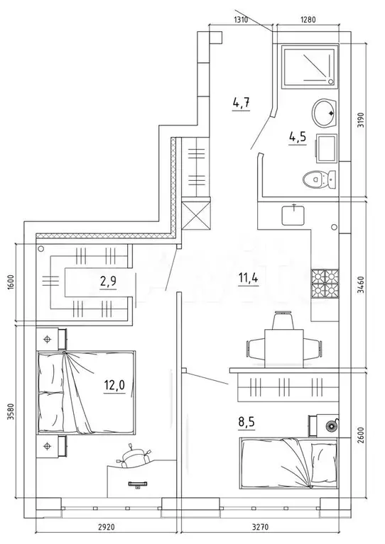 2-к. квартира, 45 м, 8/15 эт. - Фото 1