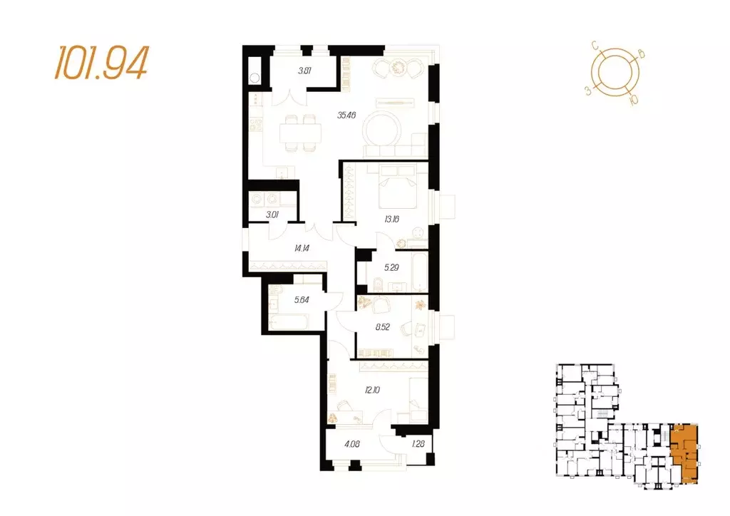 3-к кв. Тульская область, Тула ул. Смидович, 18Б (101.94 м) - Фото 0